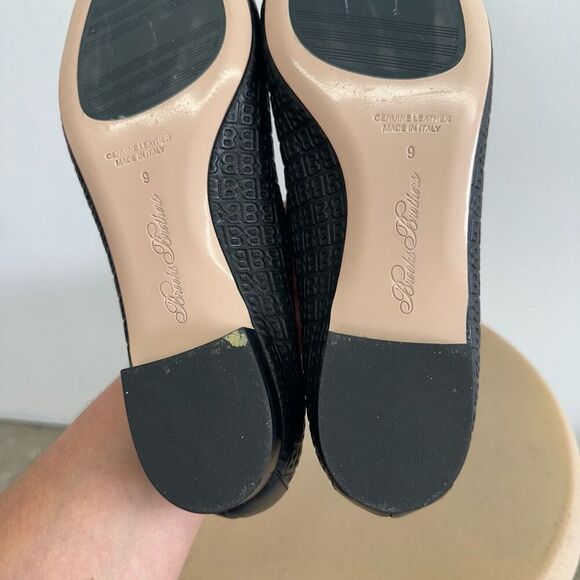 Brooks Brothers Women’s Black Leather Embossed Round Tow Dainty Bow Ballet Flat - Picture 3 of 12